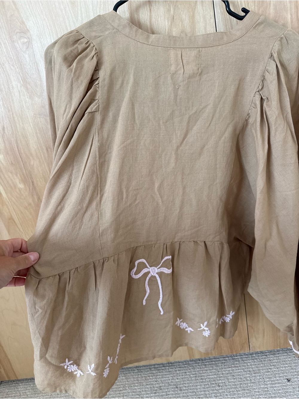 Sissel Edelbo Tan Embroidered Bow Peasant Blouse - Picture 4 of 5